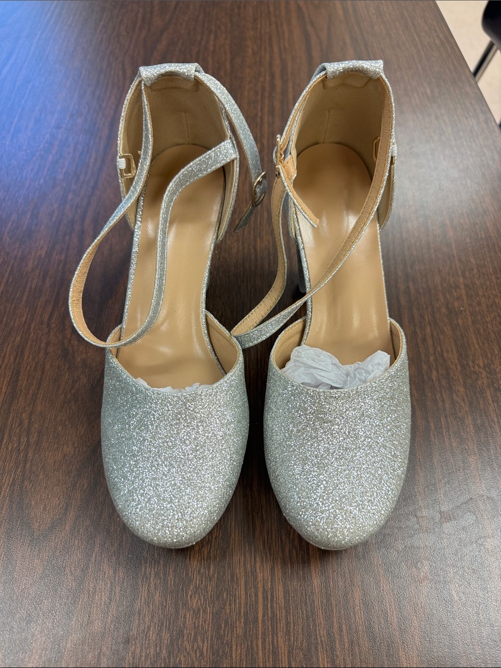 SHEIN Silver Glitter Ankle-Strap Heels